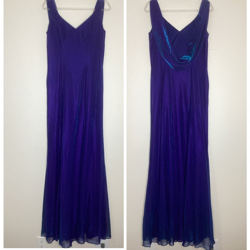 Vintage Mike Benet Iridescent Gown Blue Purple Teal Sz 10